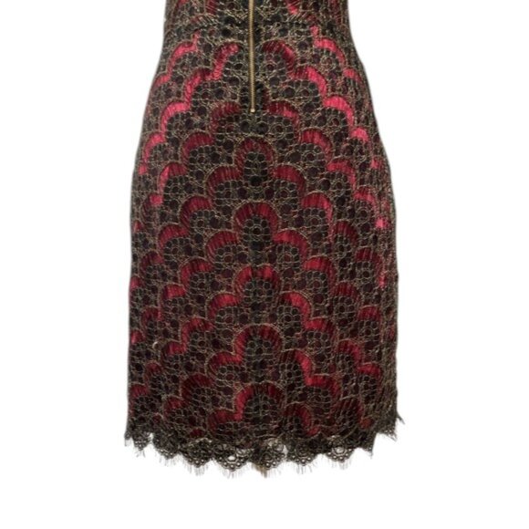 Betsey Johnson Y2K VINTAGE Red Slip Dress with Gold Lace Overlay NWT - Picture 5 of 10
